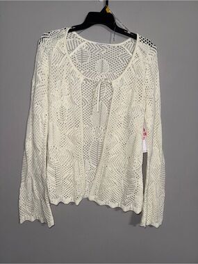 Celebrity Pink Women’s Crochet Tie-Front Sweater Cardigan Small